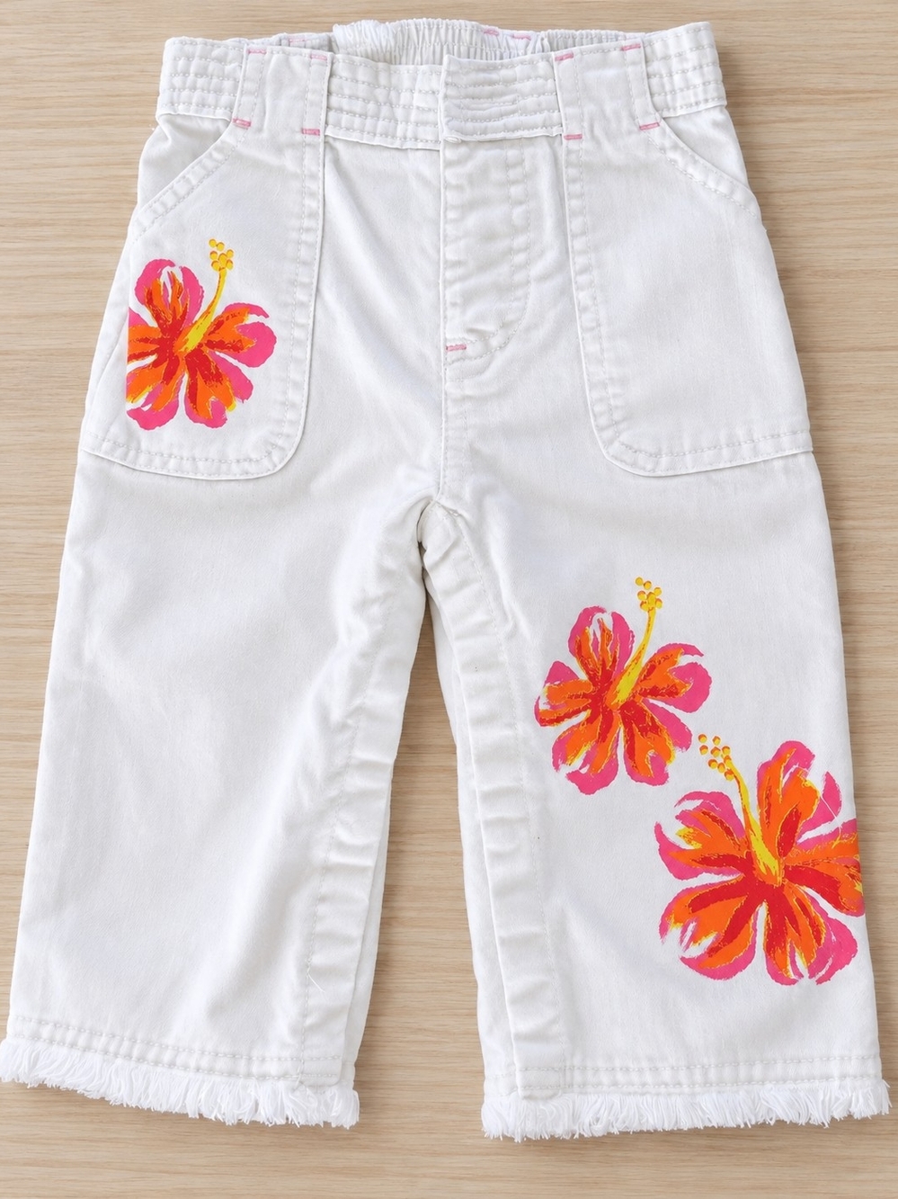 GAP White Pull-On Pants with Pink & Orange Floral Hibiscus
